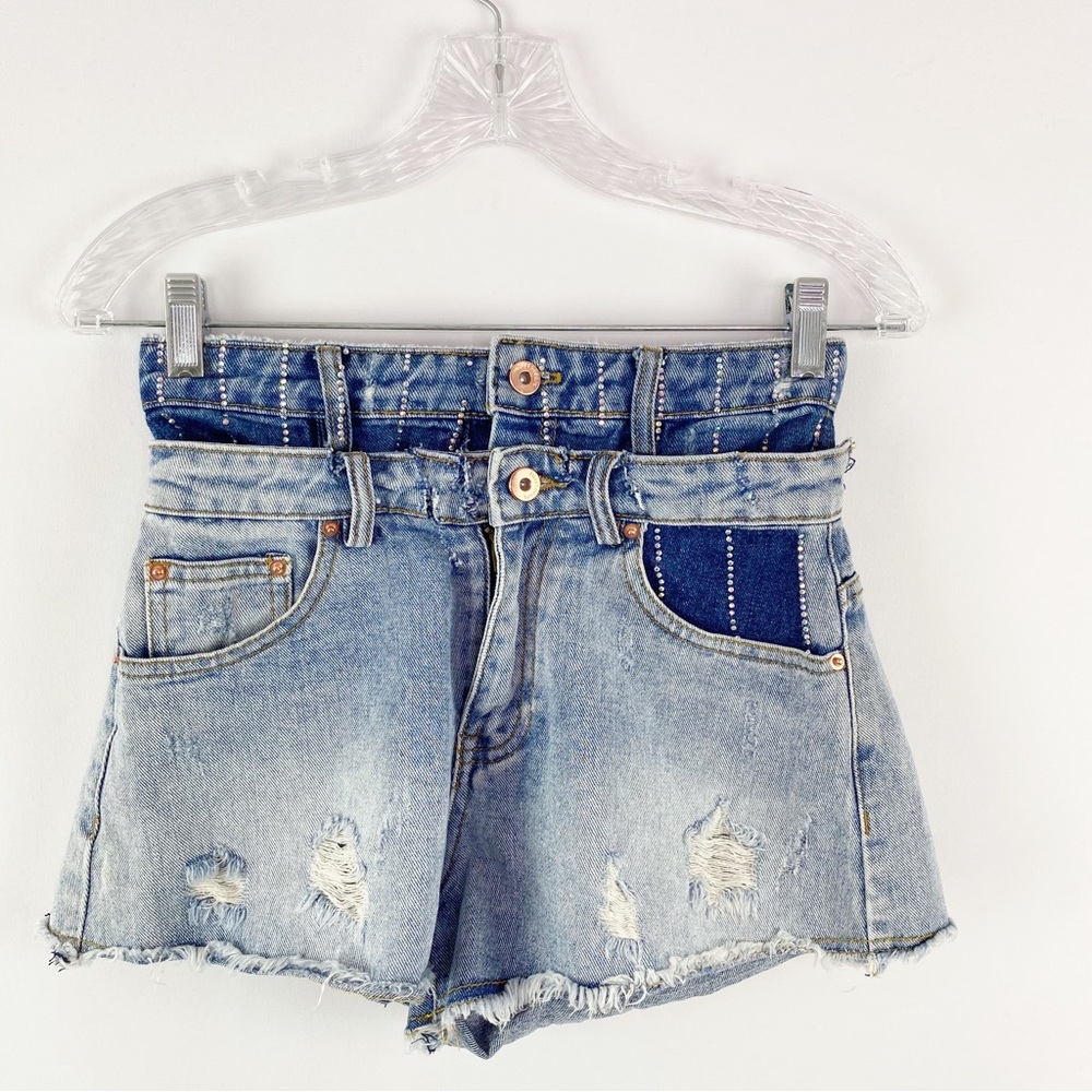 Filles A Papa FAP Blue Distressed Cut Off Denim Shorts Size S Casual Summer
